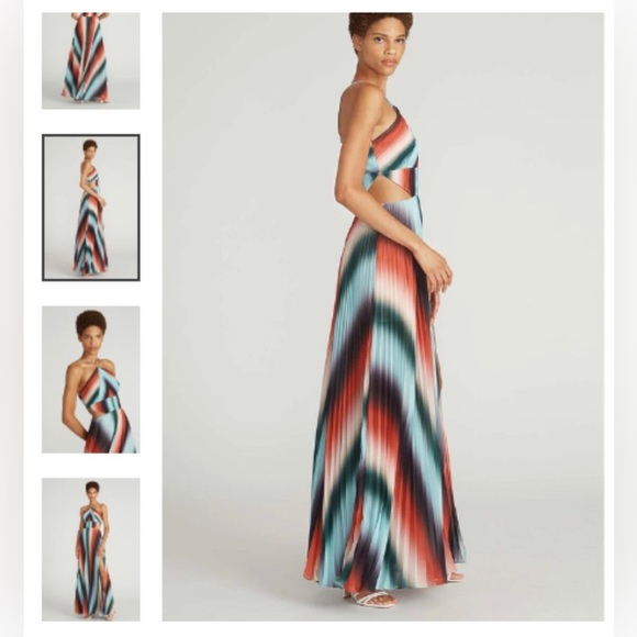 Amur Janet Pleated Gown Maxi Dress Rainbow Red Green Blue Cutouts, Size 6 - Picture 3 of 8